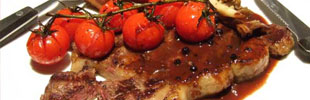 28 day matured 10oz Atholl Estates Sirloin Steak cooked to your liking with hand cut chips, saut&eacute;ed mushrooms and balsamic cherry tomatoes. 